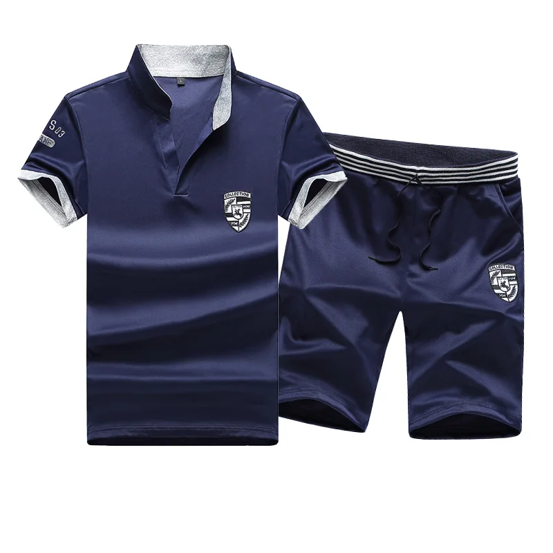 Summer Short Sets Men Plus size 4xl Sportswear Casual Tracksuit Stand Collar Male Outwear Sweatshirts Hoodies T Shirt +shorts