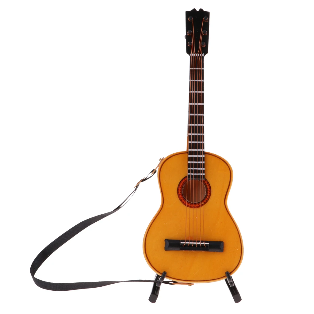 1/6 Scale Wood Guitar Acoustic Bass Guitar Model Toy Miniature Collectibles Crafts