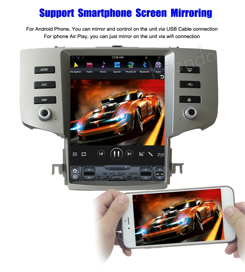 Perfect Krando Android 6.0 12.1" Tesla style Vertical screen car navigation for toyota mark x reiz 2005-2009 radio gps multimedia wifi 13