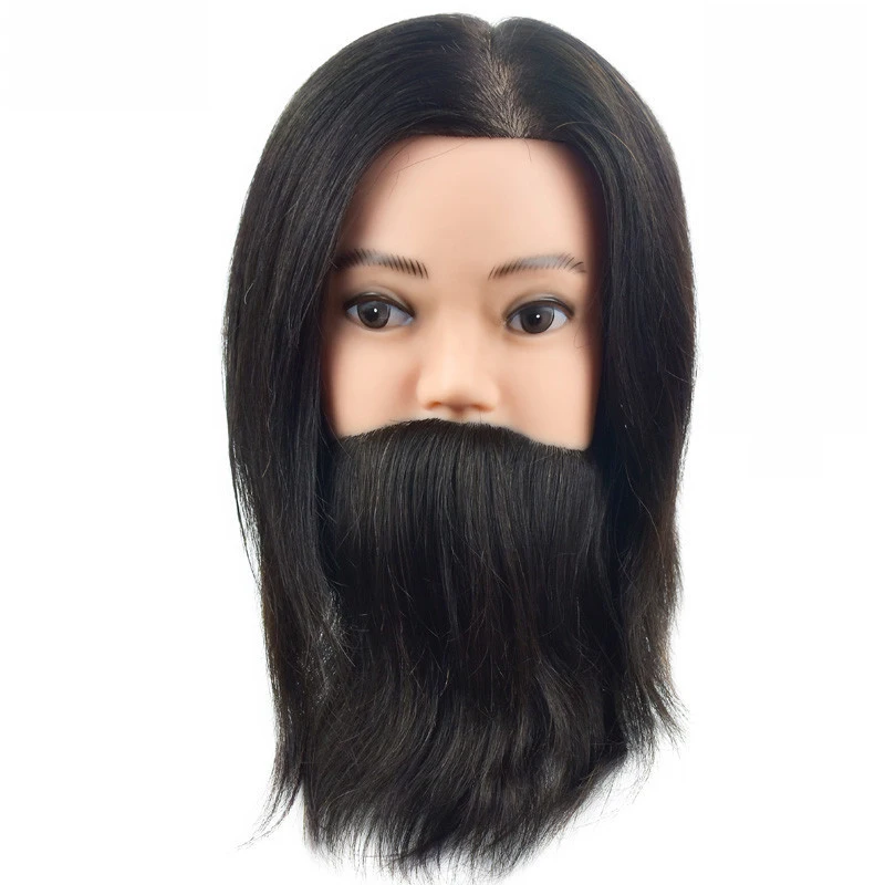 

Free Shipping 100% Real Human Hair Men Hairdressing Training Head Cutting Practice Mannequin Head with Big Beard For Salon