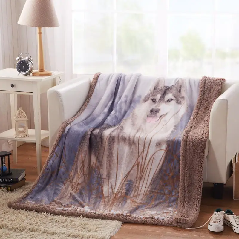 

American Flag Flano Blanket Retro Brown Wolf Flannel Plaid Sofa Covers Fleece Plaid Throw Couverture Polaire Mantas Para Cama