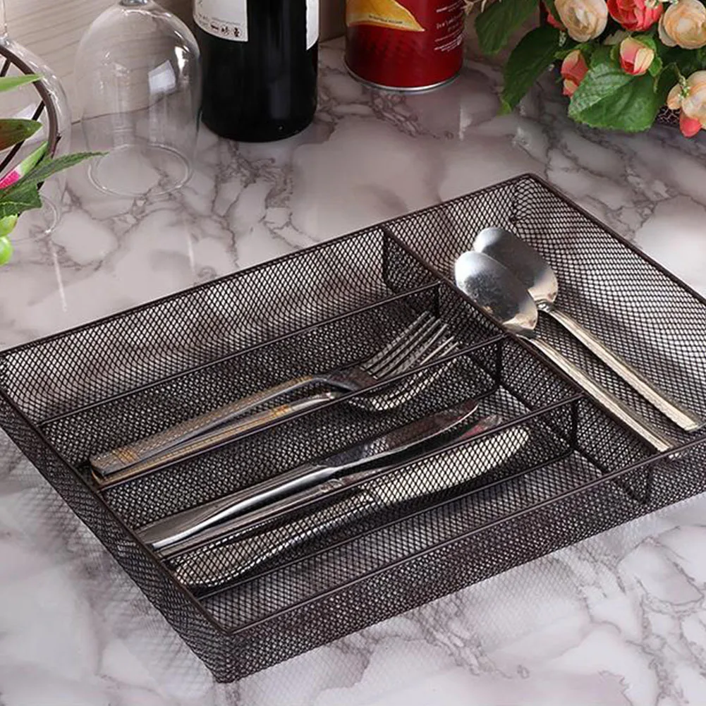 

Spoon Storage 5 Grids Home Flat Drawer Organizer Iron Art Cutlery Tray Shelf Table Holders Drain Kitchen Multifunctional