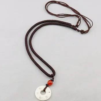 Tibetan Buddhist Handmade Simple Rope Chain With OM Nut Pendant Necklace For Women Men Yoga Amulet Jewelry,Adjustable Size