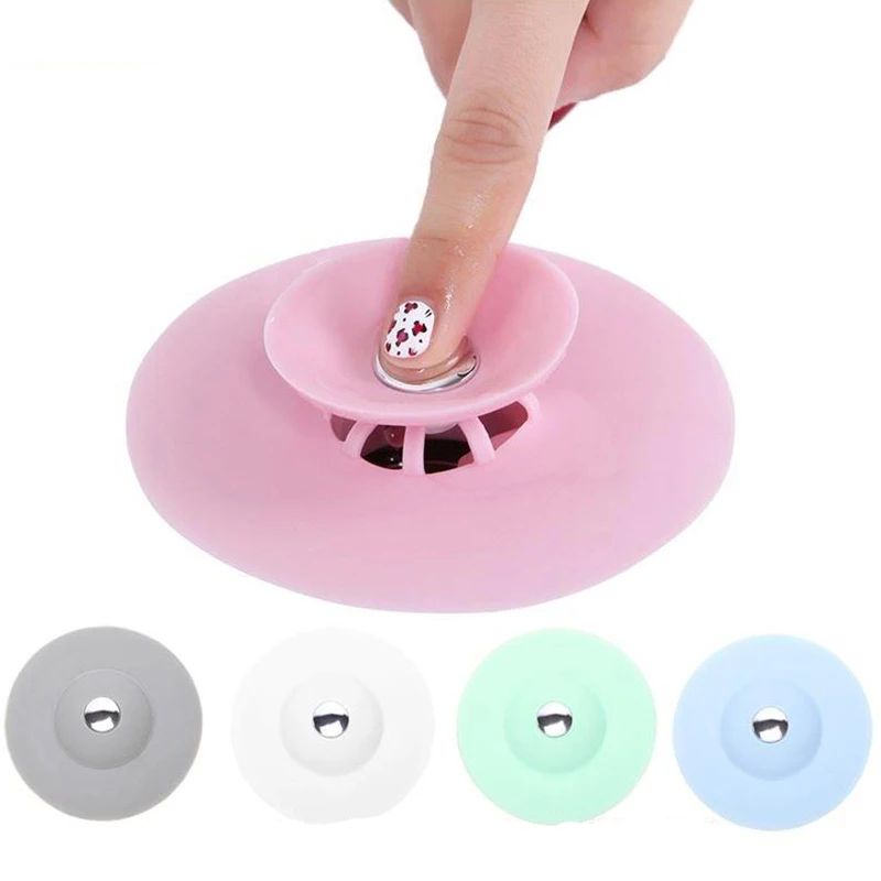

Practical Silicone Press Hair Stoppers Durable Anti-Clogging Kitchen Pool Drain Cover Bathtub Wash Basin Filter Sink Strainers