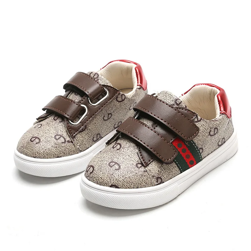 

Stylish Brand Style Toddler Kids Shoes Striped Double Letters Print Soft Bottom Hook and Loop Little Boys Girls Leather Sneakers