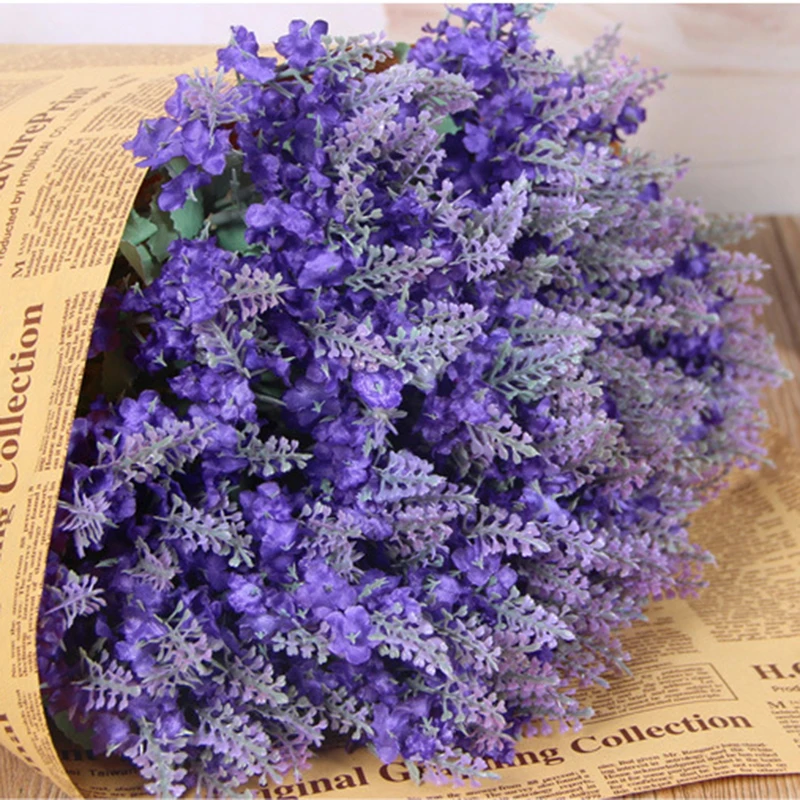 10 Heads Silk Flowers Provence Lavender Fake Artificial High Quality Flowers Wedding Decoration For Home Garden Decor DA
