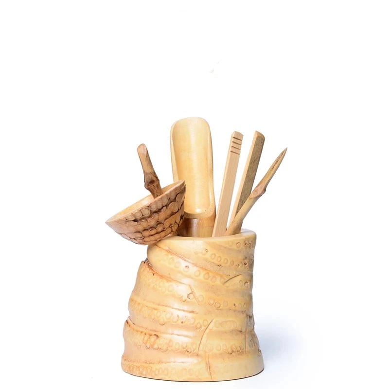 NOOLIM китайский бамбуковый чайный набор, нож для Пуэра, ложка, клипса, ситечко, винтажные чайные наборы кунг-фу ручной работы, аксессуары для церемонии