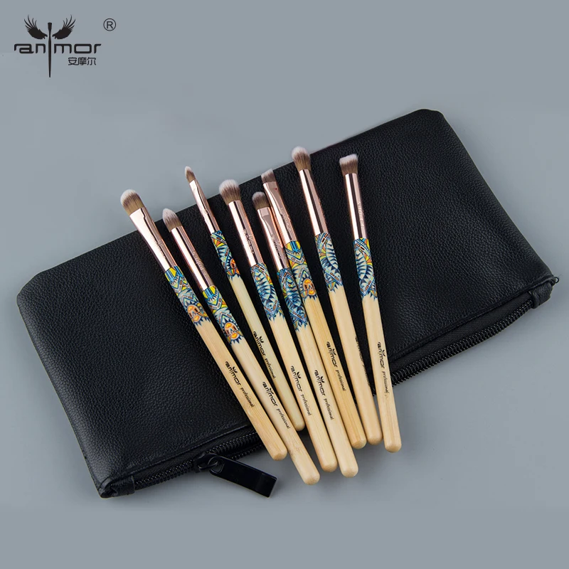 

Anmor 8PCS Synthetic Hair Makeup Brush Set Eyeshadow Concealer Highlighter Lip Make Up Brushes Bamboo Handle Quality With Bag