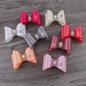 

20 pcs/lot, Double Stacked Satin Bow with Rhinestone center