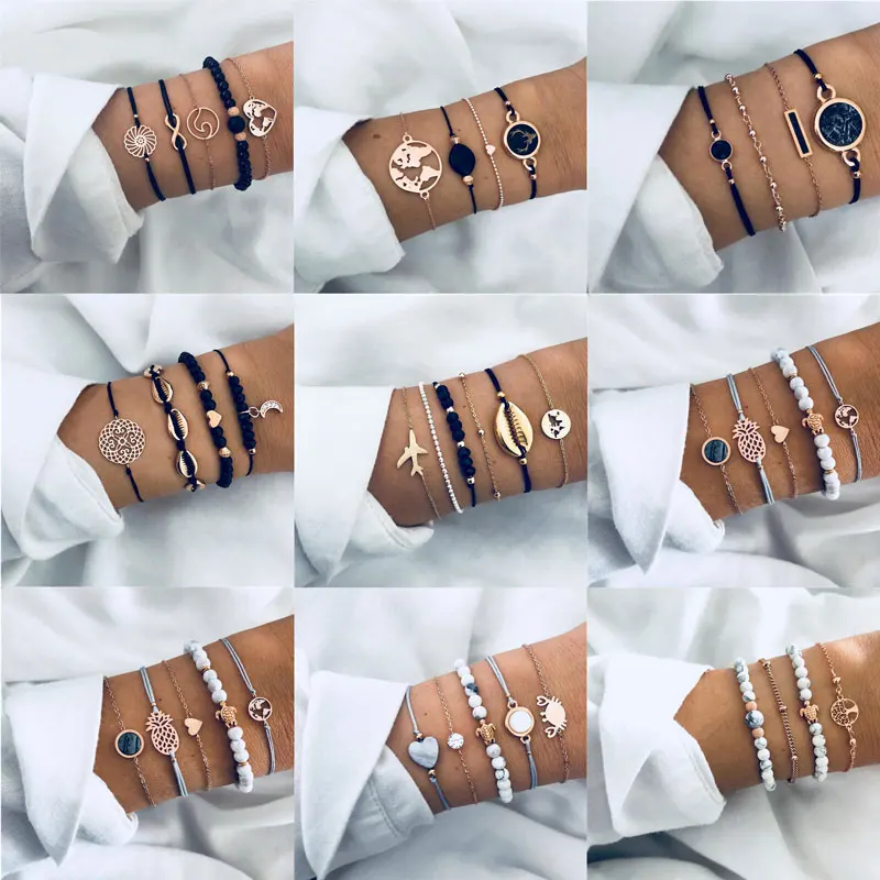 

LETAPI Bohemian Shell Map Turtle Bracelet Set Retro Geometric Statement Female Glamour Fashion Jewelry Gift