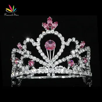 

Peacock Star Baby Crystal Full Circle Round Pink Mini Crown Tiara CT1775
