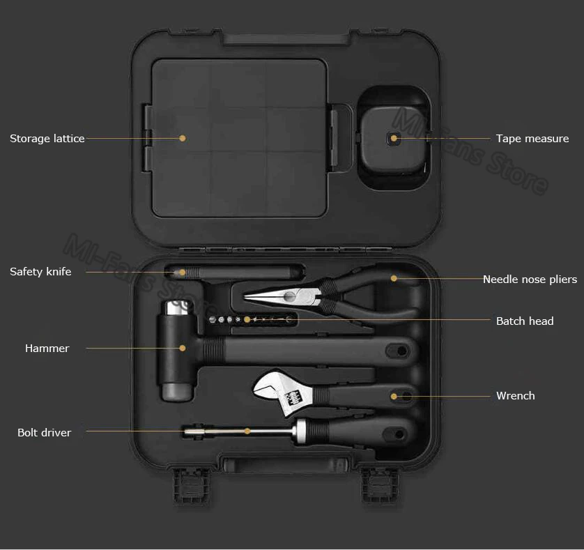 XIAOMI MIIIW 16Pcs DIY Tool Kit Toolbox General Household Hand Tool with Screwdriver Wrench Hammer Tape Plier Knife ToolBox (20)