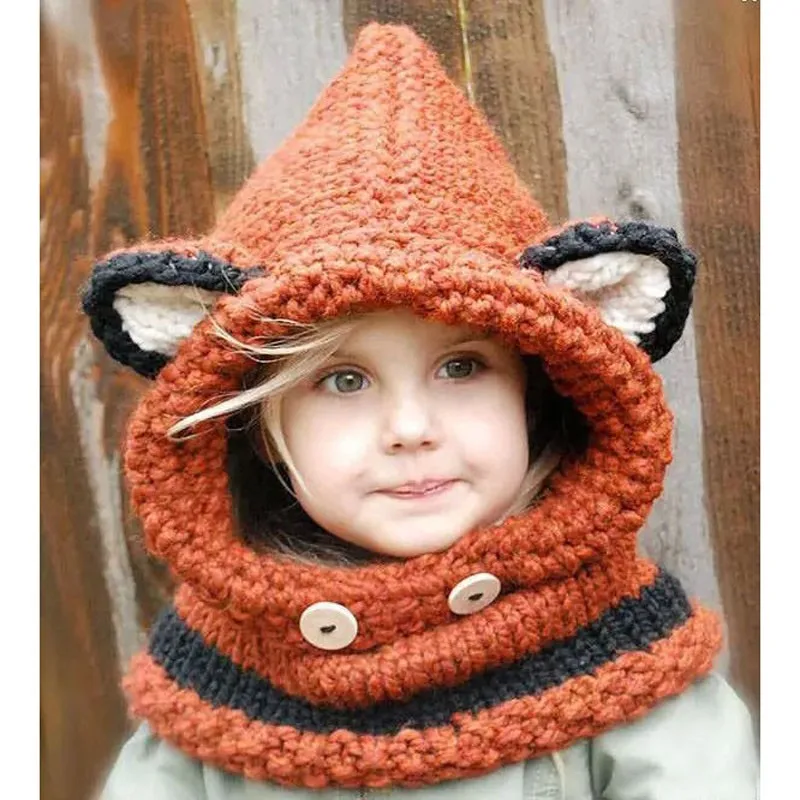 Новые зимние детские вязаные шапки и шаль с рисунком лисы для маленьких девочек, реквизит для фотосессии, теплый шарф-котенок, шапки
