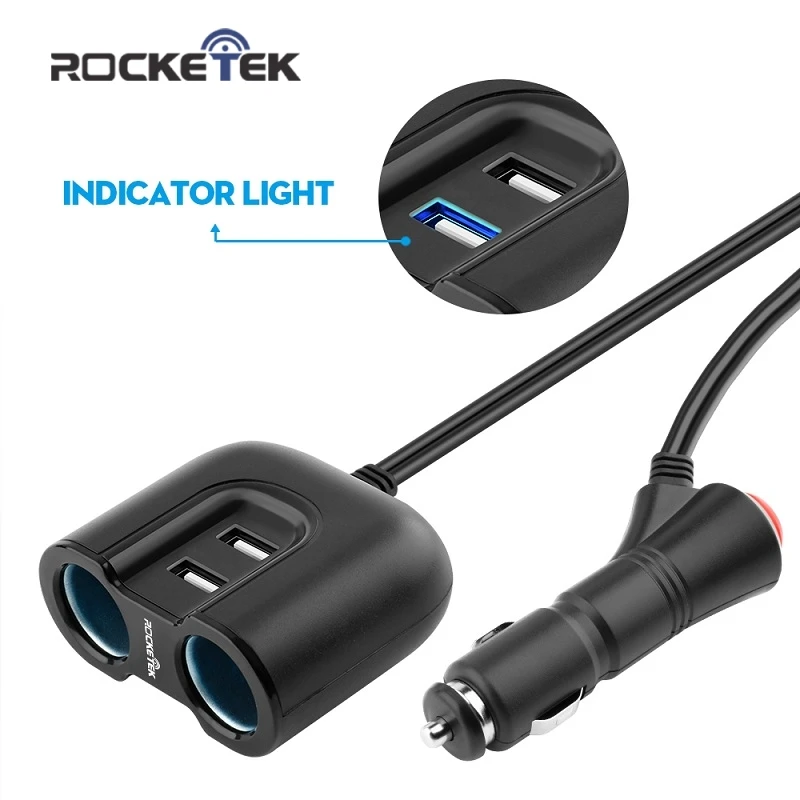Автомобильное зарядное устройство Rocketek multi usb smart IC 2 USB 3.1A 2 гнезда прикуривателя аксессуары для Xiaomi автомобильное зарядное устройство