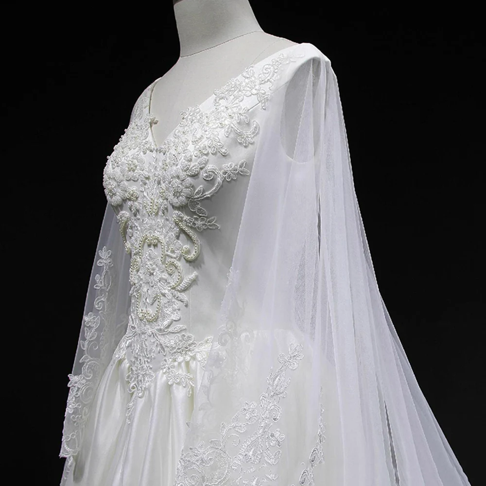 Robe De Mariage 2019 v-образный вырез сексуальные спинки Полный бисер жемчуг Аппликации А-силуэт Свадебные платья с шалью Интернет-магазин Китай