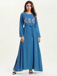 Новый для женщин Абая для мусульман, Дубай Турции повязки платье-макси цельное вышивка кафтан турецкий Исламская одежда 7547