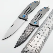 JSSQ мини складной нож Дамаск D2 лезвие титановая ручка Кемпинг Открытый Карманные Ножи ключ кулон выживания Охота EDC инструменты