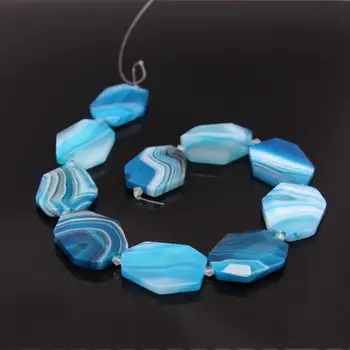 

15.5"strand Blue Striped Agates Faceted Slab Nugget Achate Loose Beads Charm,Natural Onxy Cut Slice Pendant Necklace Jewelry