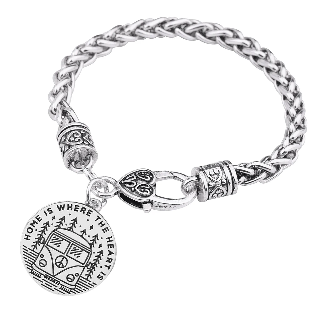 

Dawapara Bracelets & Bangles Home is Where the Heart is Round Pendant Antique Sliver Camping Meaningful Charm bracelets