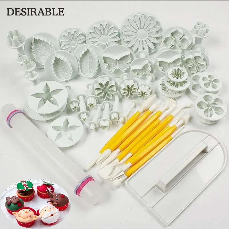 

DESIRABLE New 46Pcs/set Fondant Cake Decorating Sugar craft Plunger Cutter Tools Mold Cookies full set mold for free shipping