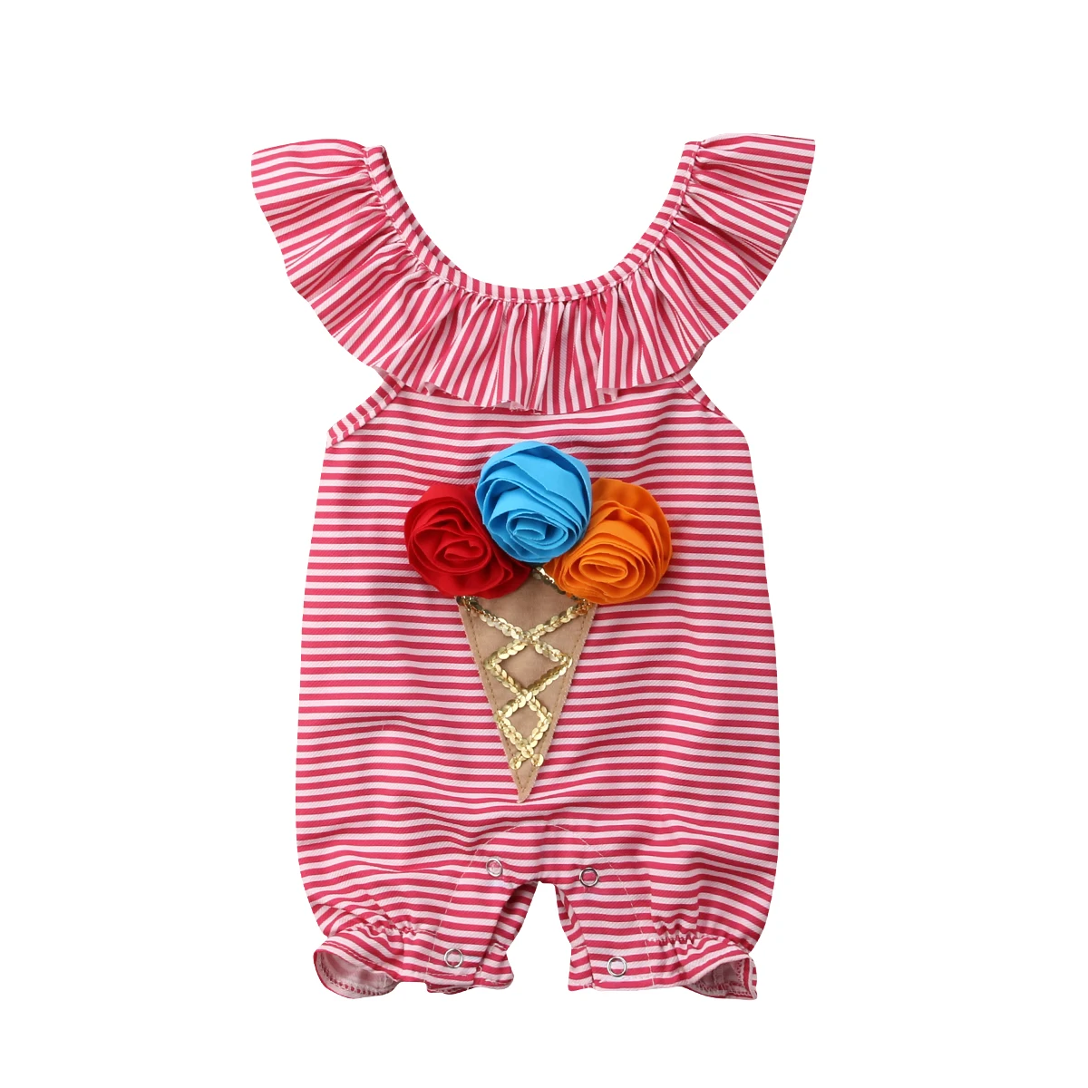 

Newborn Baby Kid Girls 3D Sequins Flower ice cream Romper Jumpsuit Outfit Clothes Size 0-4T
