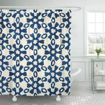 

Shower Curtain with Hooks Native Batik Watercolor Artistic Blue and White Pattern Ethnic Boho Style Tribal Decorative Bathroom