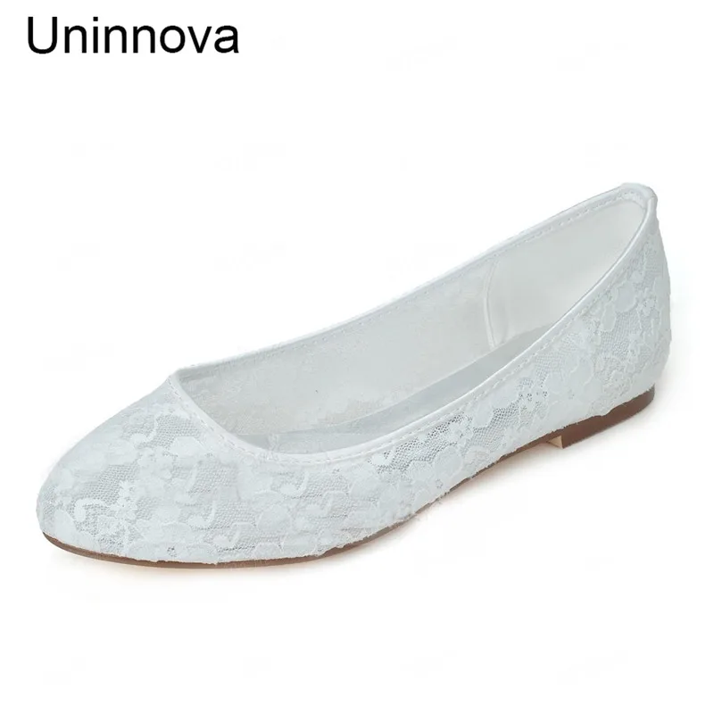 

Wedding Lace Round Toe Bridal Bridesmaid Flats Banquet Elegant Shoes Handmade White Ivory Pink Plus Size 44 Uninnova 9872-19 CJB