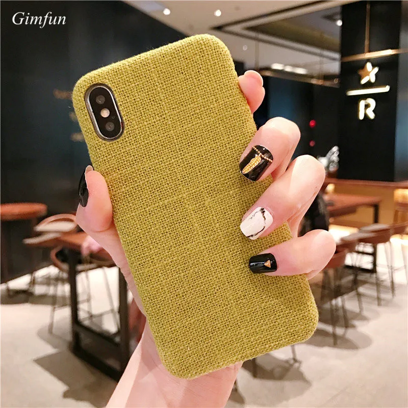 

Gimfun Autumn Warm Cloth Fabric Plush Phone Case for Iphone 7 8 6 6s Plus Xs max xr Solid Plaid Soft Silicon Case Back Cover