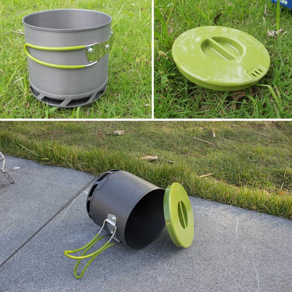 Al aire libre 1200 ml recogida de calor olla portátil Camping Picnic Cookware Pot Bowl Pan mango plegable bolsa de malla