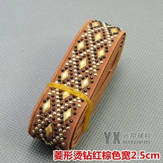 4cm brown Эластичная тесьма с узором 1 дюйм 1,6 дюймов эластичная лента 2,5 см 4 см 2 метра Стразы Блестки для DIY юбка пояс одежды - Цвет: 4cm brown