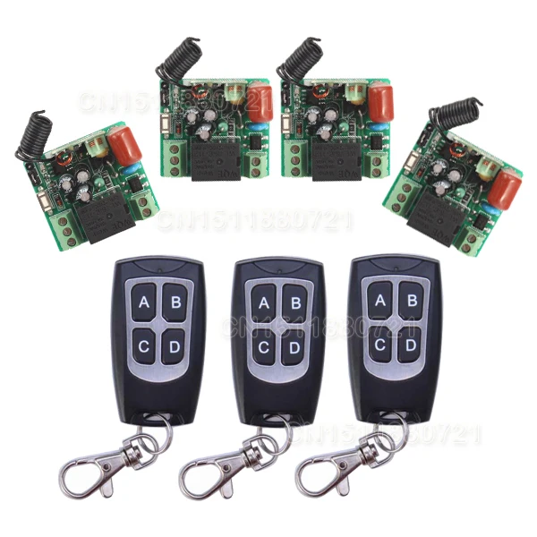 

New AK-RK01S-220J 220V 1CH 10A RF Wireless Remote Switch System Receiver With Learning Button 3pcs Transmitter