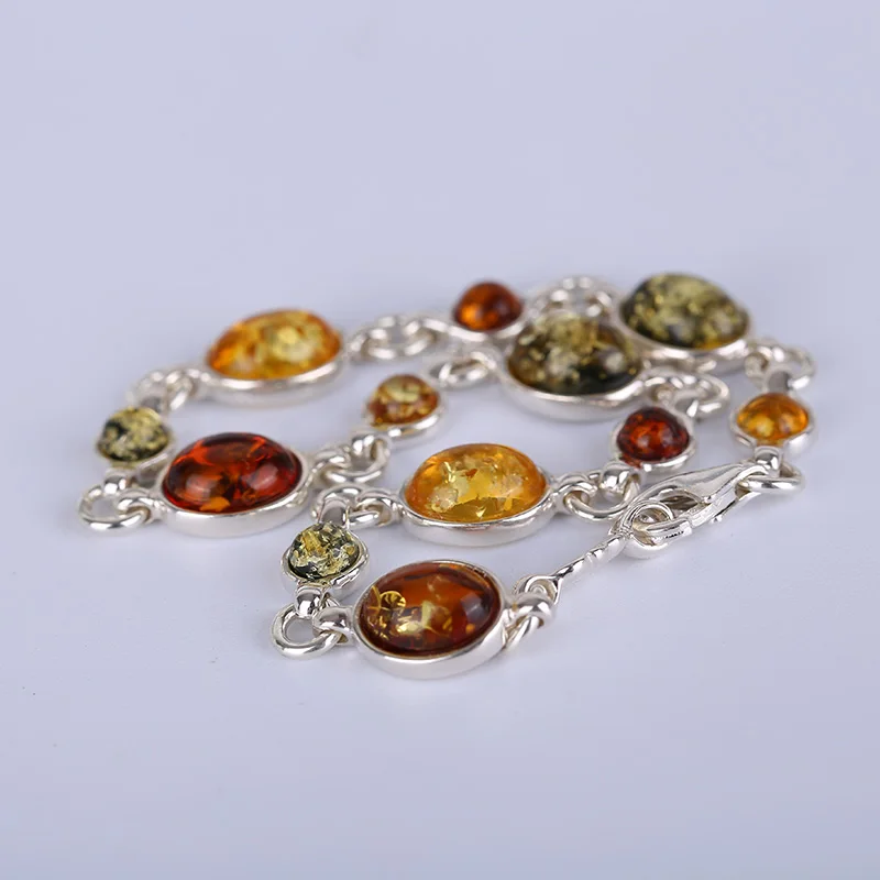 JIUDUO ювелирный браслет из натурального янтаря, ювелирный браслет, 925 Серебряный инкрустированный янтарный браслет, ручной орнамент