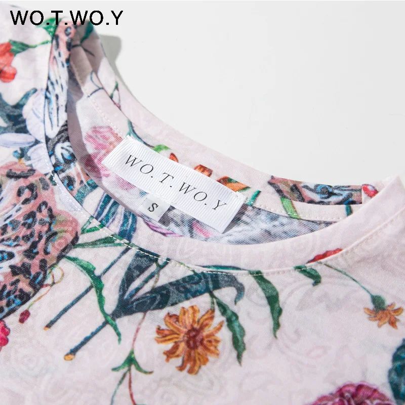 WOTWOY летние футболки с цветочным принтом, женские футболки с круглым вырезом и коротким рукавом размера плюс, женские топы, повседневные мягкие эластичные уличные футболки