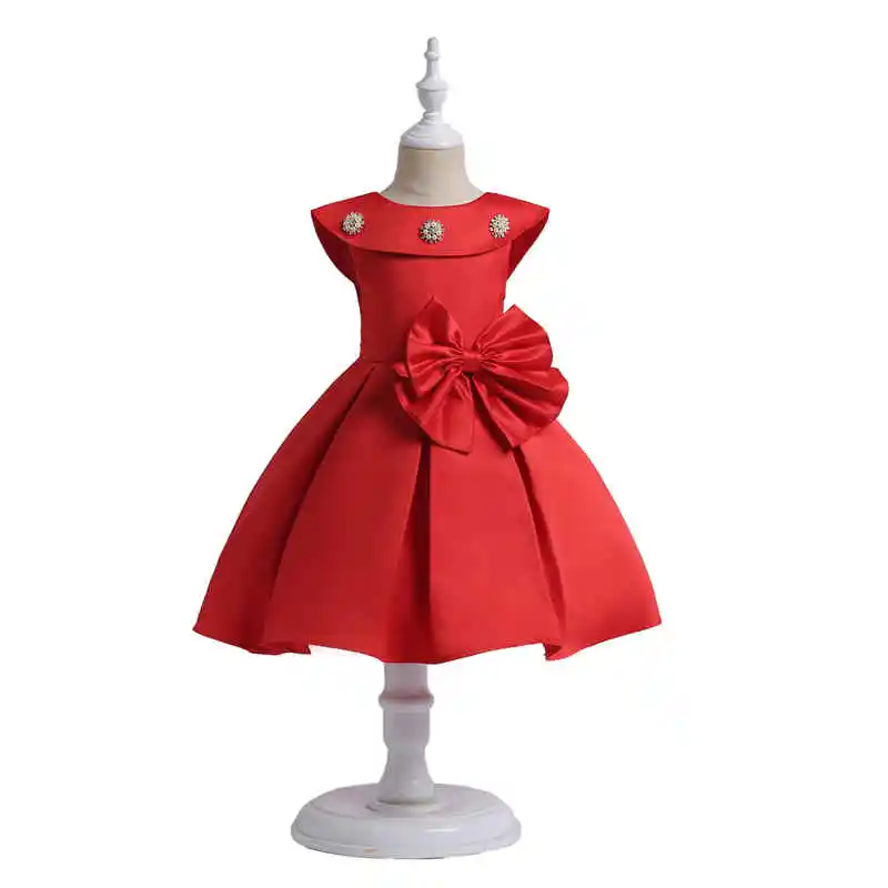 100cm-150cm Height Childrens Girls Ruched Beading Formal Ball Gown Princess Dress Female Kids Bow Mesh Dresses Wedding Dress10
