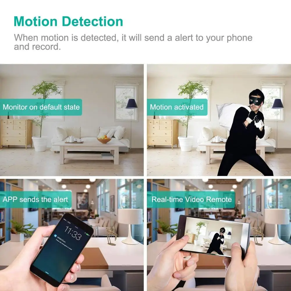 1080P настольные часы камера беспроводная WiFi мини ip ИК Ночное Видение Домашняя