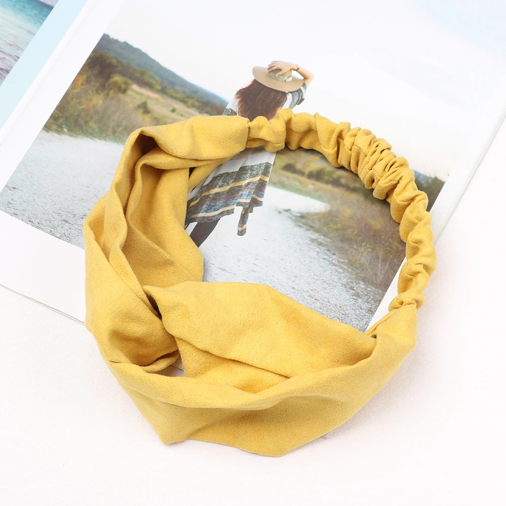 

Boho Style Stretchy Twist Knot Turban Women Sports Suede Nonslip Headband Plain Elastic Print Head Wrap Hair Accessories