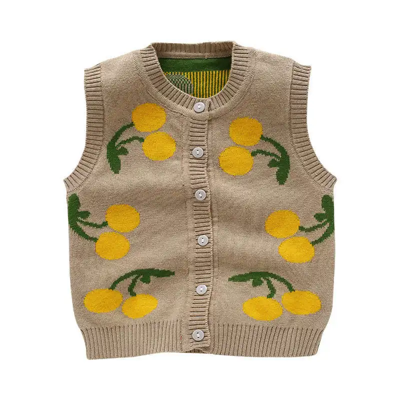 Cherry Baby Sweater Vest Toddler Kids Boys Girls Crochet Tops Cotton Soft Comfortable O-Neck Button Closure for Spring Autumn (3)