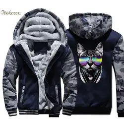 Музыка кошка Толстовка Для мужчин DJ в стиле панк Толстовка с капюшоном пальто 2018 зимние теплые флисовые толстые молния куртка с принтом в