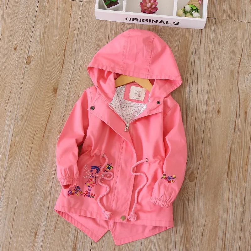 

Flower Embroidered Jackets For Girls Hooded Baby Girl Windbreaker Toddler Girls Jacket And Coat Spring Autumn Kids Outerwear
