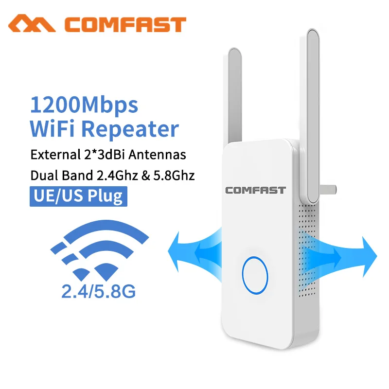 

2019 1200Mbps Comfast Gigabit WiFi Repeater Router Access Point WiFi Range Extender 2*3dBI Antennas 5.8Ghz Wifi Signal Amplifer