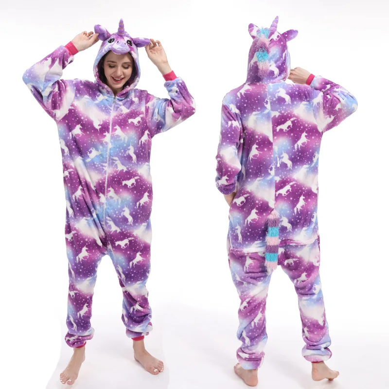 Зимние женские пижамы в виде животных, Ститч, единорог, одежда для сна, Onesie, единорог, пижама, наборы, кугуруми, для мужчин, взрослых, фланелевая ночная рубашка с пандой - Цвет: as pic