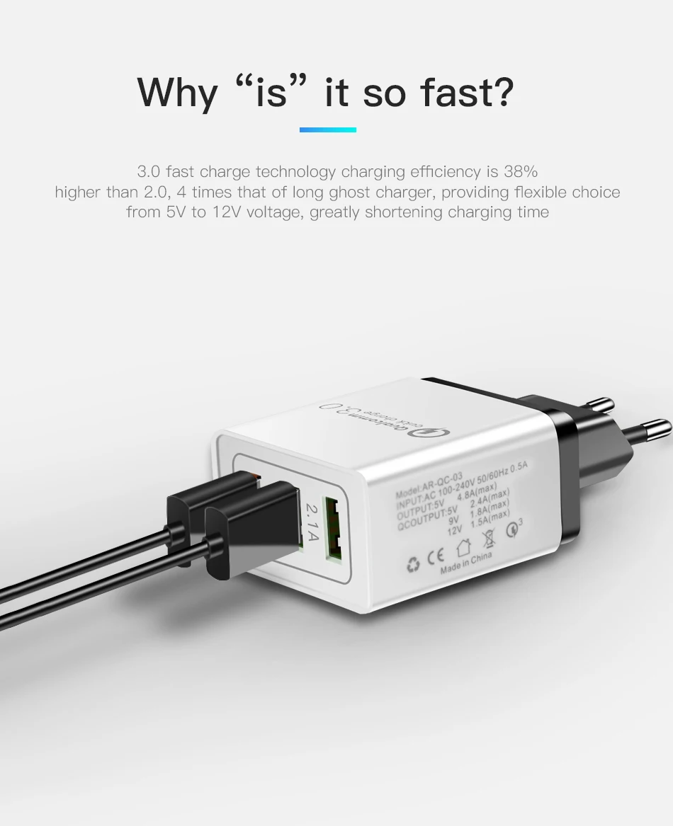 !ACCEZZ 18W USB Charger Quick Charge 3.0 For iphone 8 X Fast Charging For Samsung S8 S9 Huawei P30 Xiaomi EU Plug Phone Adapter (2)