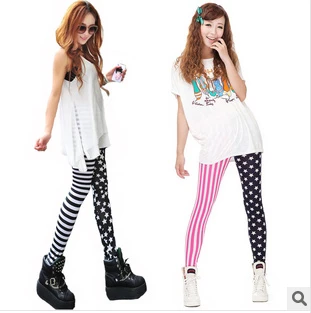 

New Summer Fashion Girls Fitness Joint Black Stripe and Stars Leggings Show Thin All Match Pants Plus Size Women Clothing L01