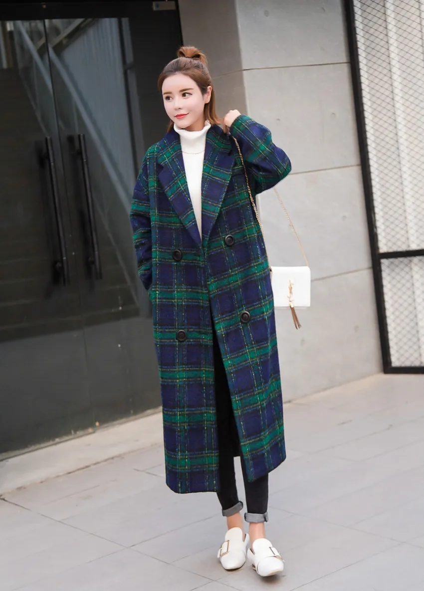 Осенне-зимнее Новое модное женское длинное шерстяное длинное пальто с отложным воротником, женская верхняя одежда, S-XL E0707