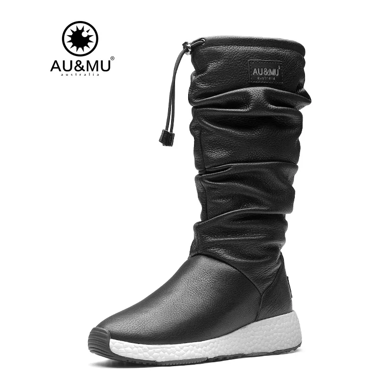 

2018 AUMU Australia Women Fashion Waterproof Sheepskin Leather Fur Zppier Suede Mid Calf Winter Snow Boots NY733