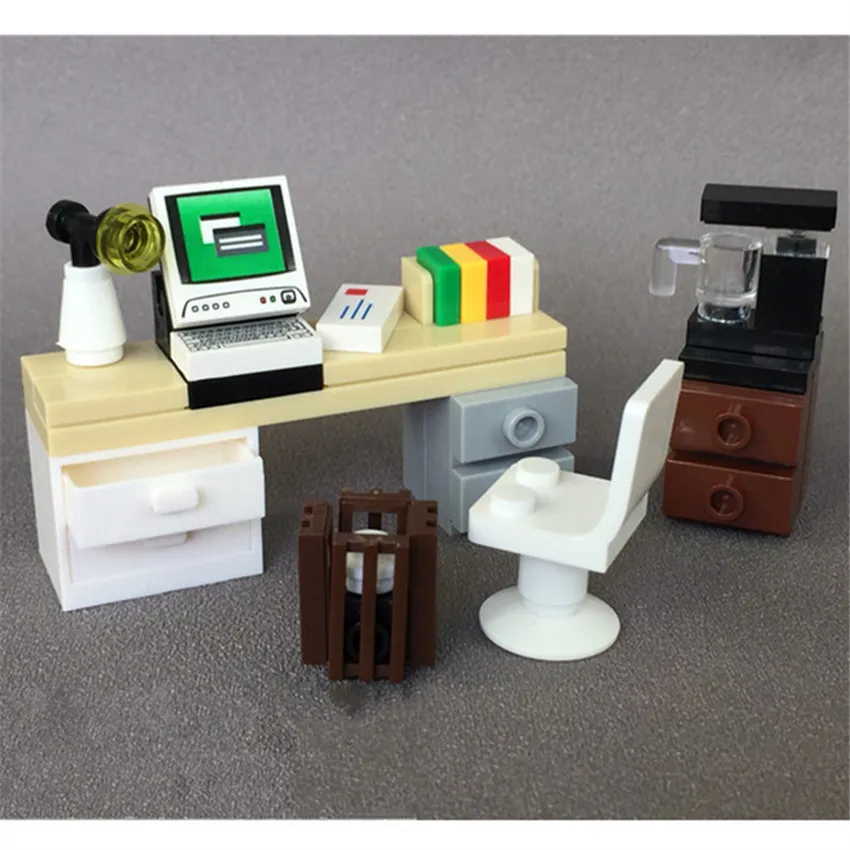 LegoINGlys Office Desk Table Chair Building Blocks Book Accessories MOC Bricks DIY Furniture DIY Kits Toys For Children (1)