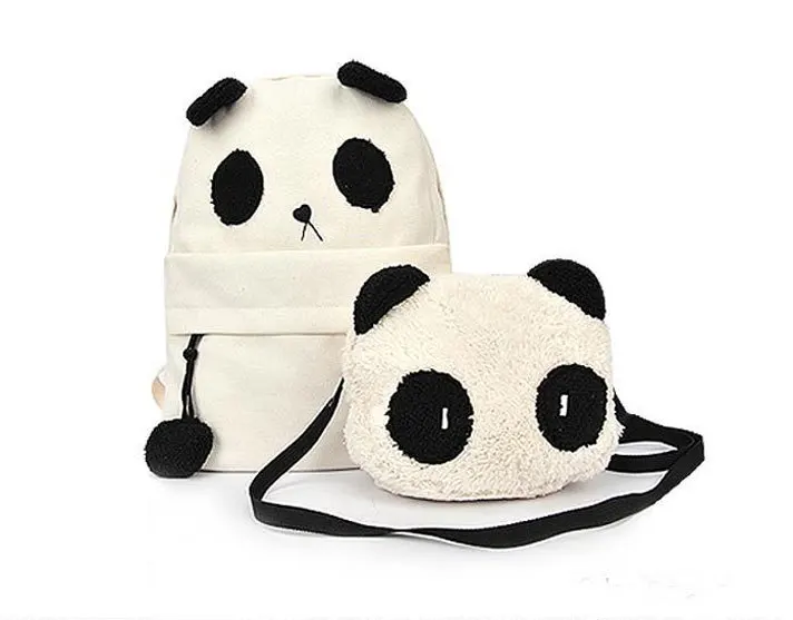 

2PCS Set Panda Design Backpack Lovely Student Shoulder Bag Messenger Sets For Lady BB0619