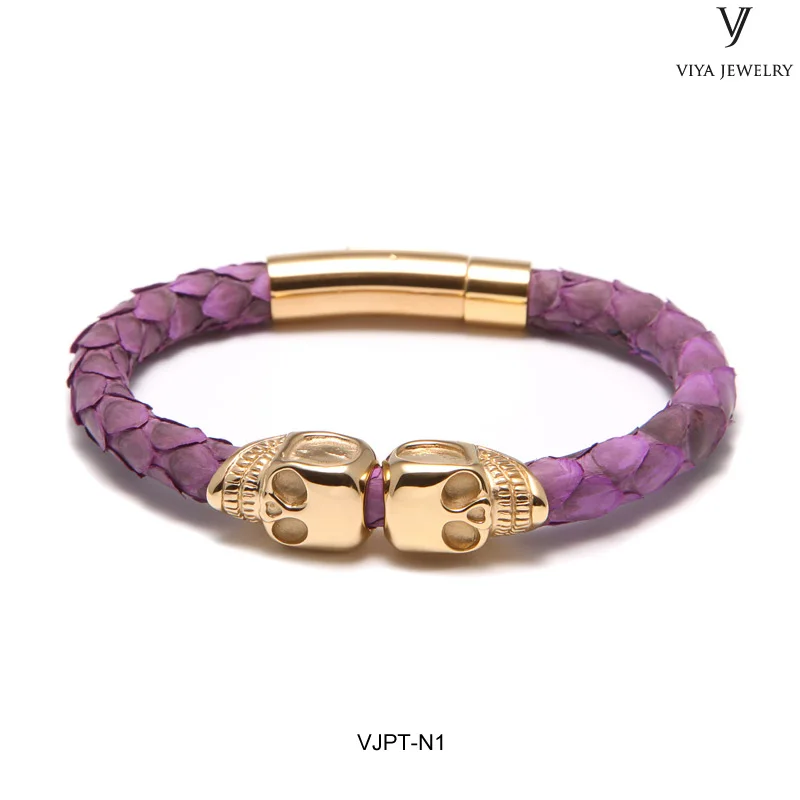 VJPT-N1 Genuine Python skin with double skull bracelet (4)