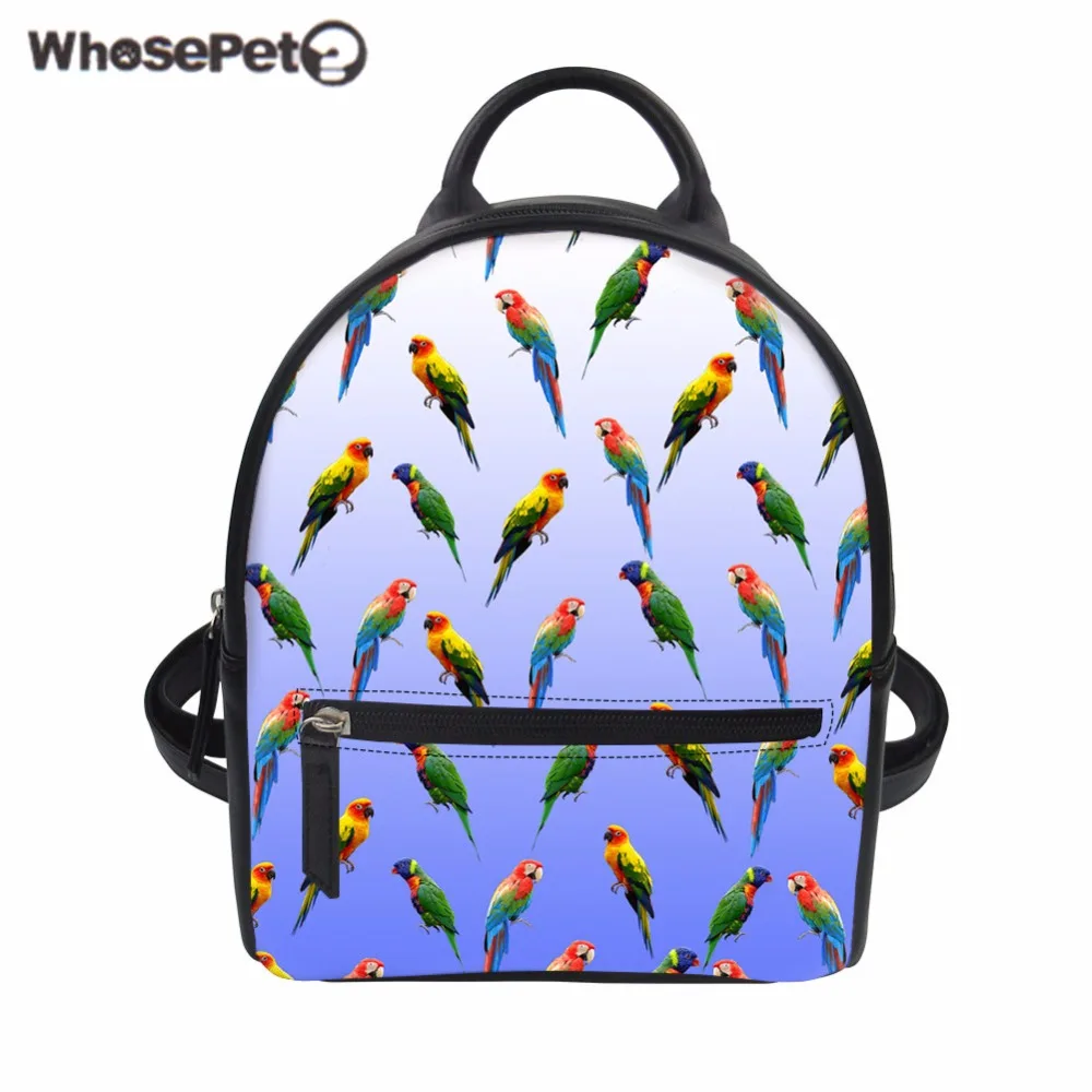 

WHOSEPET Women Backpack Parrot Dog Print PU Leather Bag for Ladies Fashion Rucksack Daypack Teenager Girls Daily Small Mochila