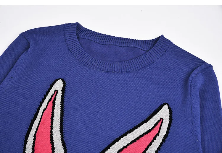 Autumn women knitted pullovers tops Chic rabbit embroidery sweaters long sleeve knitwear tops women D390 Autumn women knitted pullovers tops Chic rabbit embroidery sweaters long sleeve knitwear tops women D390